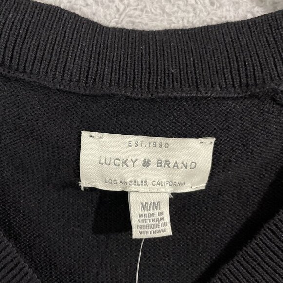NEW Lucky Brand Womens M V-Neck Sweater Jet Black Cotton Lightweight - Picture 5 of 8